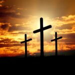 silhouette of three crosses.